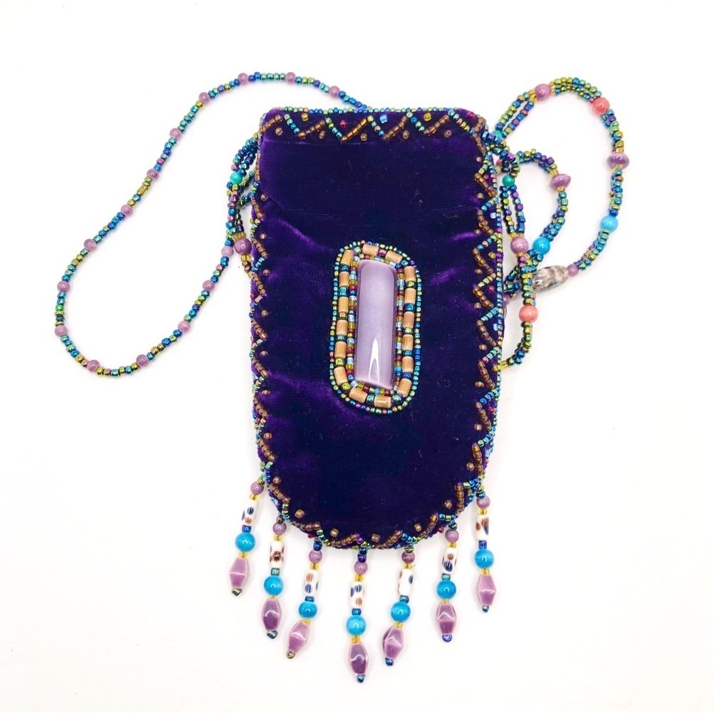 Bohemian purple velvet accessory, beaded mini purse